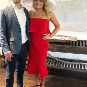 Red strapless Likely dress